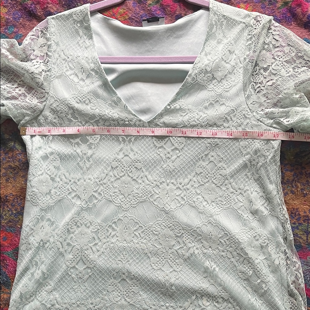 DAYTRIP Light Green Boho Lace Long Sleeve V-Neck Blouse Size Small - Picture 6 of 7